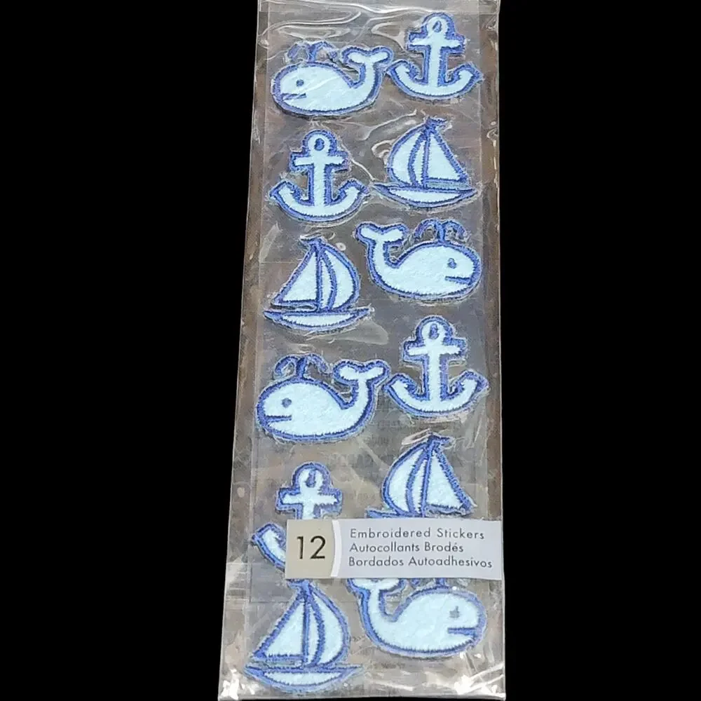 EK Success Sticko‎ Style Sailing Icons Embroidered Stickers 12ct Whale Blue